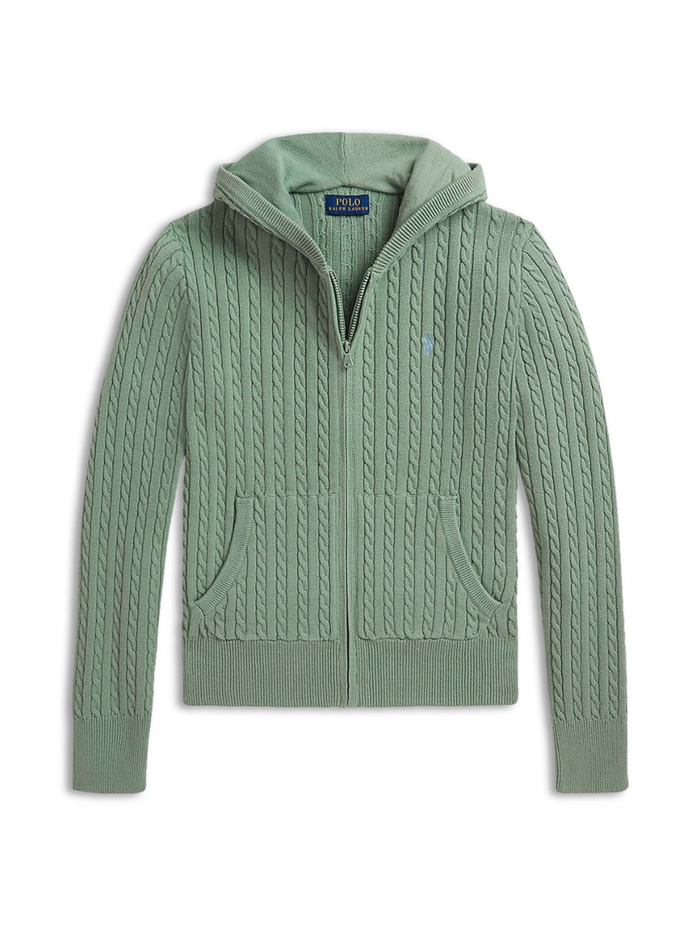 Polo by Ralph Lauren Light Green Cable-Knit Zip Hoodie